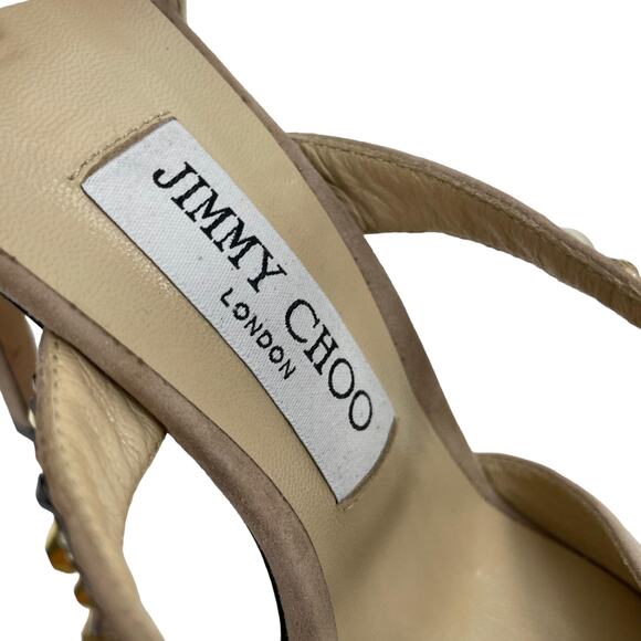$1,750 Jimmy Choo Sanoi Crystals Tan Suede Embellished Shoes Size 38 (8) - Picture 9 of 12